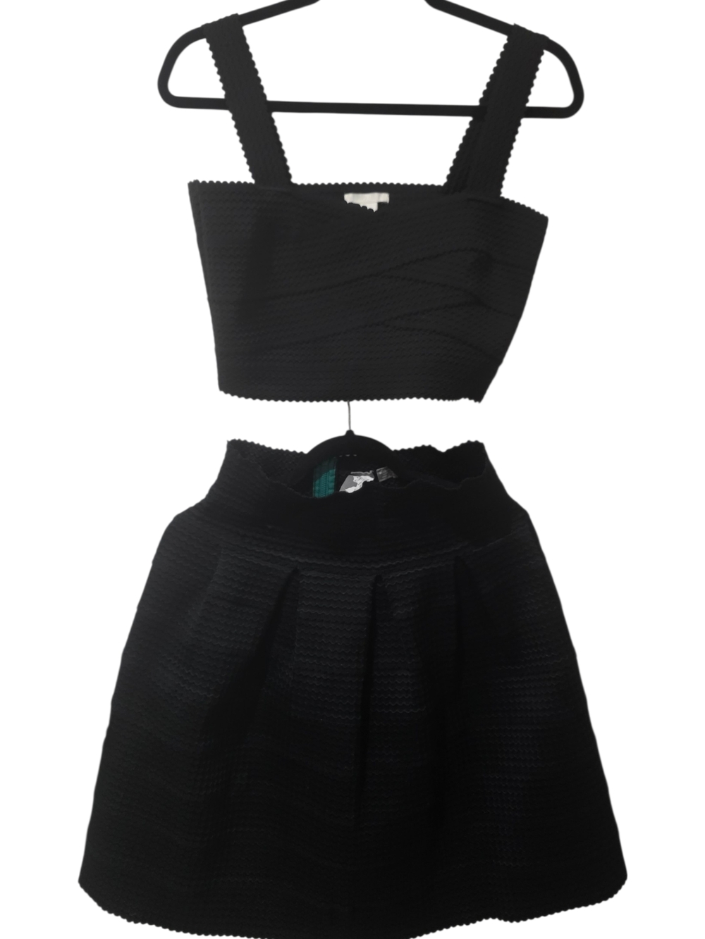 H&M Black Textured Two-Piece Skirt Set